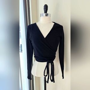 Open Edit Black Wrap Sweater Size Small